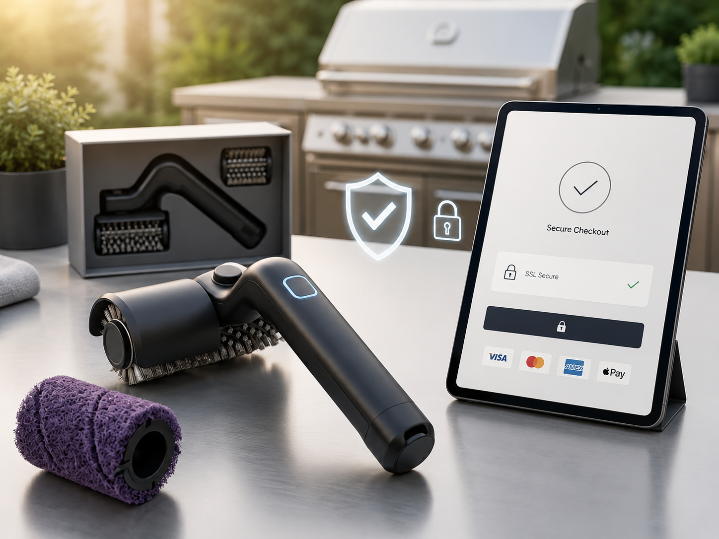 GrillWizz secure checkout process on tablet